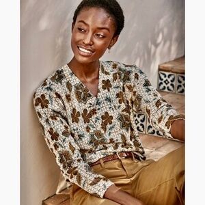 GARNET HILL Cashmere Floral V Neck Sweater Pullover Dolman Knit Cottage Small